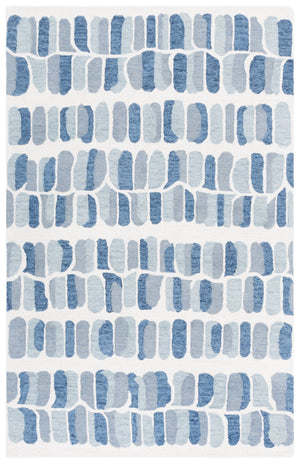 Safavieh Metro Hand-Tufted Blue And Ivory Area Rug, 80% Wool 20% Cotton, Abstract-Modern Calm Centerpiece 6'-0" x 6'-0" MET405M-6SQ