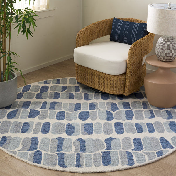 Safavieh Metro Hand-Tufted Blue And Ivory Area Rug, 80% Wool 20% Cotton, Abstract-Modern Calm Centerpiece 6'-0" x 6'-0" MET405M-6SQ