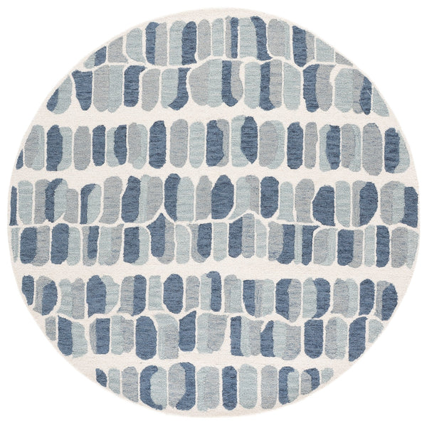 Safavieh Metro Hand-Tufted Blue And Ivory Area Rug, 80% Wool 20% Cotton, Abstract-Modern Calm Centerpiece 6'-0" x 6'-0" MET405M-6SQ