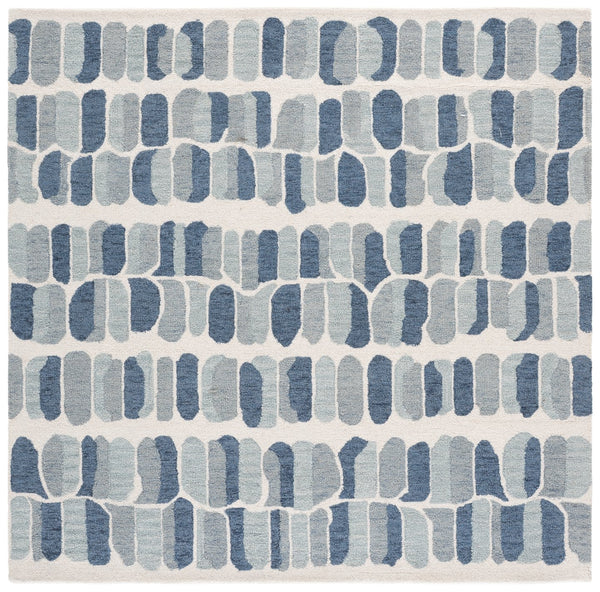 Safavieh Metro Hand-Tufted Blue And Ivory Area Rug, 80% Wool 20% Cotton, Abstract-Modern Calm Centerpiece 6'-0" x 6'-0" MET405M-6SQ