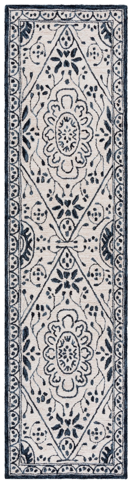 Safavieh Metro Transitional Area Rug In Exquisite Ivory And Navy – Hand Tufted Craftsmanship For Timeless Elegance Ivory ,Navy Wool Pile Met464a-3