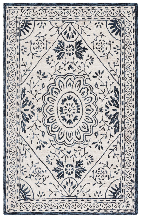 Safavieh Metro Hand-tufted Area Rug - Elegant Transitional Design In Striking Ivory And Navy Colors Ivory ,Navy Wool Pile Met464a-5