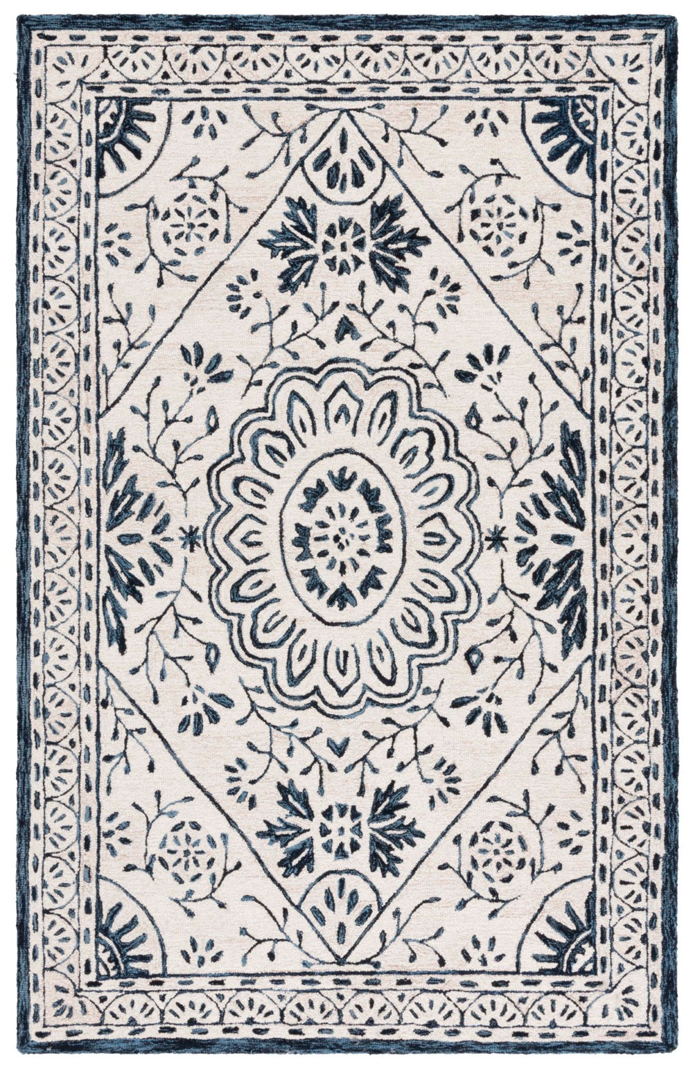 Safavieh Metro Transitional Area Rug In Exquisite Ivory And Navy – Hand Tufted Craftsmanship For Timeless Elegance Ivory ,Navy Wool Pile Met464a-3