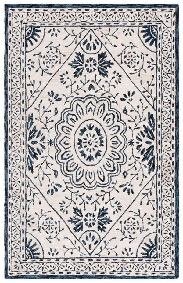 Safavieh Metro Transitional Area Rug In Exquisite Ivory And Navy – Hand Tufted Craftsmanship For Timeless Elegance Ivory ,Navy Wool Pile Met464a-3