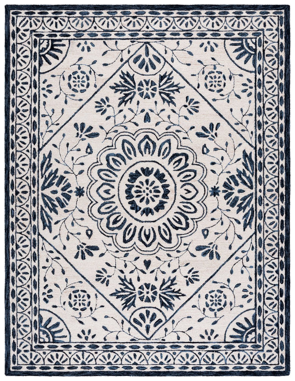 Safavieh Metro Hand-tufted Area Rug - Elegant Transitional Design In Striking Ivory And Navy Colors Ivory ,Navy Wool Pile Met464a-8