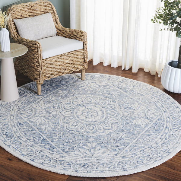 Safavieh Metro Hand-tufted Area Rug - Elegant Transitional Design In Striking Ivory And Navy Colors Blue ,Ivory Wool Pile Met464m-6r