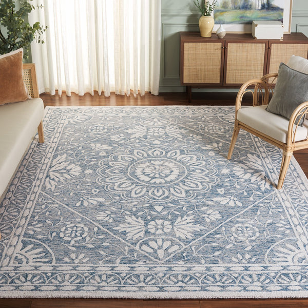 Safavieh Metro Hand-tufted Area Rug - Elegant Transitional Design In Striking Ivory And Navy Colors Blue ,Ivory Wool Pile Met464m-8