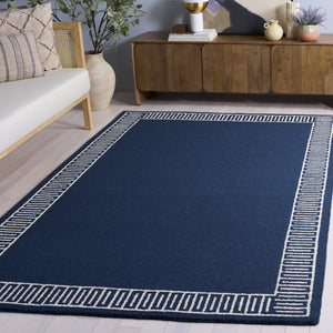Safavieh Metro Hand-Tufted Round Rug In Blue And Ivory — Wool-Cotton Blend, Low-Profile 1/4" Pile, Made In India 6'-0" x 6'-0" MET465M-6R