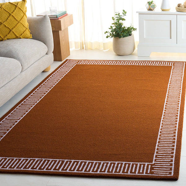 Safavieh Metro Hand-Tufted Rust And Ivory Square Area Rug — Wool-Cotton Blend, Low-Profile Modern Accent 6'-0" x 6'-0" MET465P-6SQ