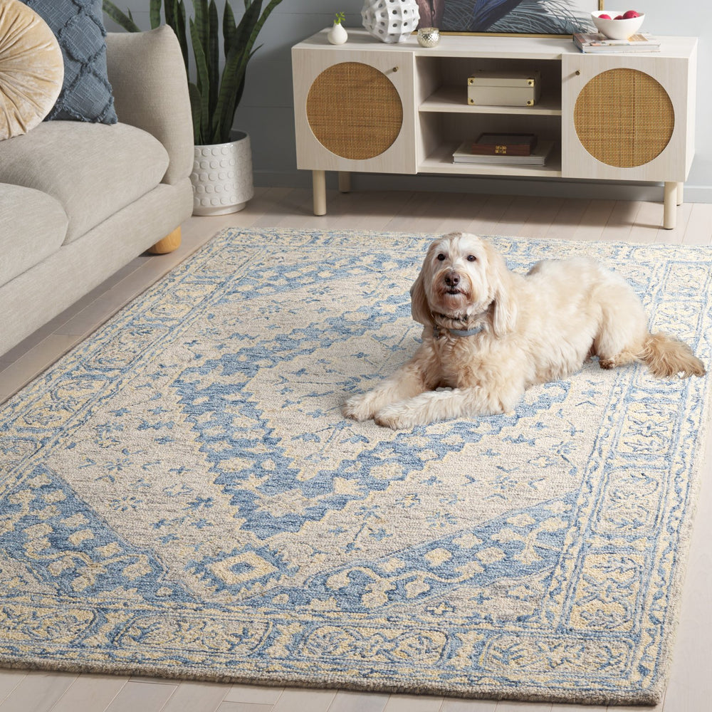 Safavieh Metro Handtufted Area Rug In Medium Rectangle - Luxurious Wool & Cotton Blend For Timeless Elegance Blue ,Ivory 80% Wool 20% Cotton Met474m-5