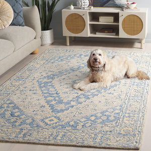 Safavieh Metro Handtufted Area Rug In Medium Rectangle - Luxurious Wool & Cotton Blend For Timeless Elegance Blue ,Ivory 80% Wool 20% Cotton Met474m-5