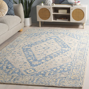Safavieh Metro Handtufted Area Rug In Medium Rectangle - Luxurious Wool & Cotton Blend For Timeless Elegance Blue ,Ivory 80% Wool 20% Cotton Met474m-5