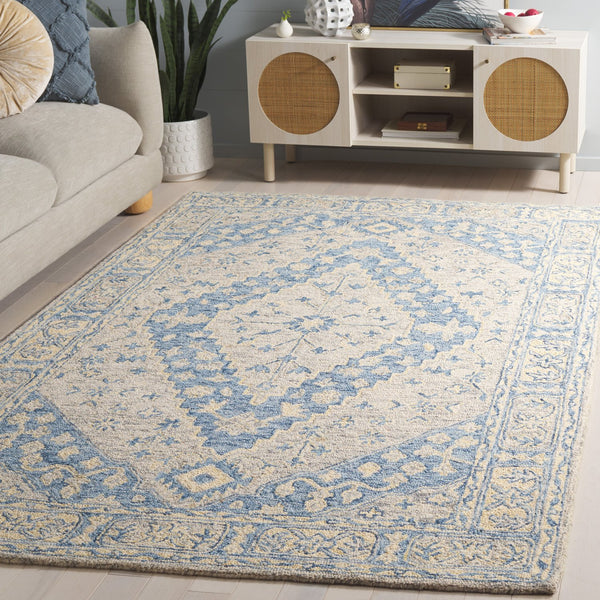 Safavieh Metro Handtufted Area Rug In Medium Rectangle - Luxurious Wool & Cotton Blend For Timeless Elegance Blue ,Ivory 80% Wool 20% Cotton Met474m-5
