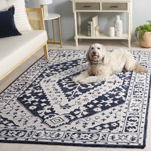 Safavieh Metro Handtufted Area Rug In Medium Rectangle - Luxurious Wool & Cotton Blend For Timeless Elegance Navy ,Ivory 80% Wool 20% Cotton Met474n-5