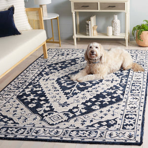 Safavieh Metro Hand-tufted Runner Area Rug: Elegant Design For Hallways, Kitchens, And Entryways Navy ,Ivory 80% Wool 20% Cotton Met474n-9