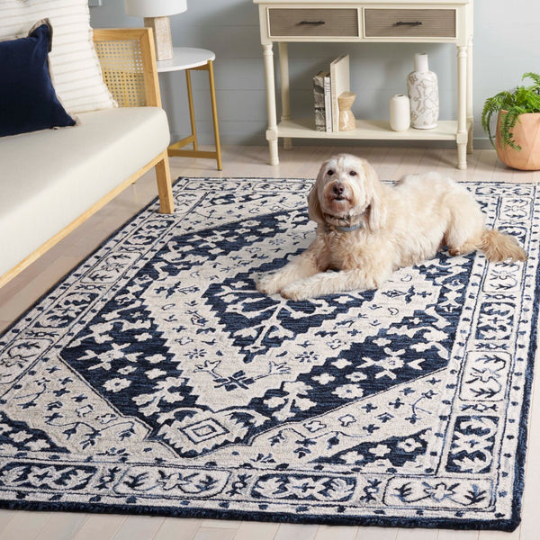 Safavieh Metro Hand-tufted Runner Area Rug: Elegant Design For Hallways, Kitchens, And Entryways Navy ,Ivory 80% Wool 20% Cotton Met474n-9