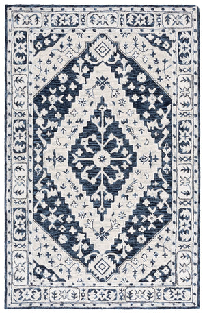 Safavieh Metro Handtufted Area Rug In Medium Rectangle - Luxurious Wool & Cotton Blend For Timeless Elegance Navy ,Ivory 80% Wool 20% Cotton Met474n-5