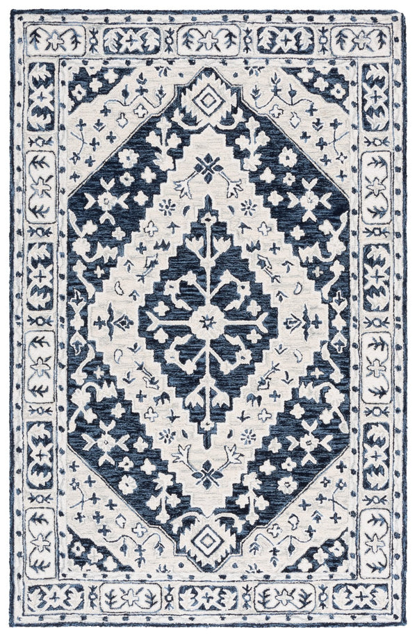 Safavieh Metro Handtufted Area Rug In Medium Rectangle - Luxurious Wool & Cotton Blend For Timeless Elegance Navy ,Ivory 80% Wool 20% Cotton Met474n-5
