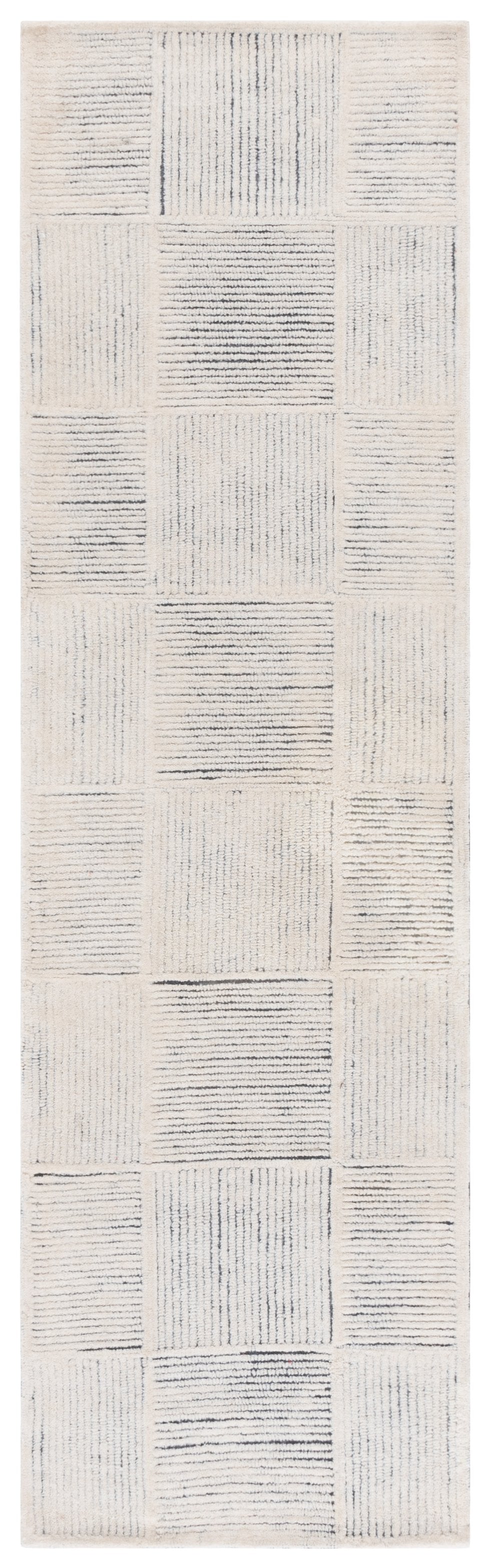 Safavieh Metro Hand-tufted Wool Runner Rug - Modern Design With Grid Pattern For Elegant Hallway Décor Ivory ,Charcoal Wool Pile Met482h-6sq