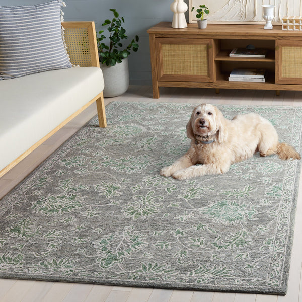 Safavieh Metro Hand‑Tufted Grey Green Rug — Wool‑Cotton Low‑Pile Accent For Entryways, Bedrooms, Cozy Corners 3'-0" x 5'-0" MET677F-3