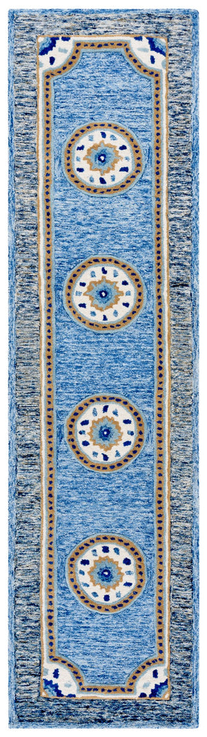 Safavieh Metro Elegant Hand-tufted Runner Rug - Traditional Wool And Cotton Design For Hallways And Spaces Blue ,Grey 80% Wool,20% Cotton Met708m-29