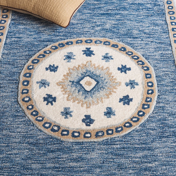 Safavieh Metro Elegant Hand-tufted Runner Rug - Traditional Wool And Cotton Design For Hallways And Spaces Blue ,Grey 80% Wool,20% Cotton Met708m-5