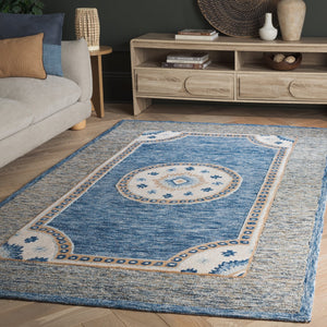 Safavieh Metro Elegant Hand-tufted Runner Rug - Traditional Wool And Cotton Design For Hallways And Spaces Blue ,Grey 80% Wool,20% Cotton Met708m-5