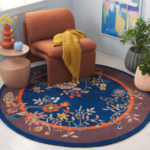 Safavieh Metro Hand-tufted Floral Area Rug - Luxurious Wool-cotton Blend, Artisanal Charm For Timeless Decor Navy ,Brown 80% Wool,20% Cotton Met725n-6r