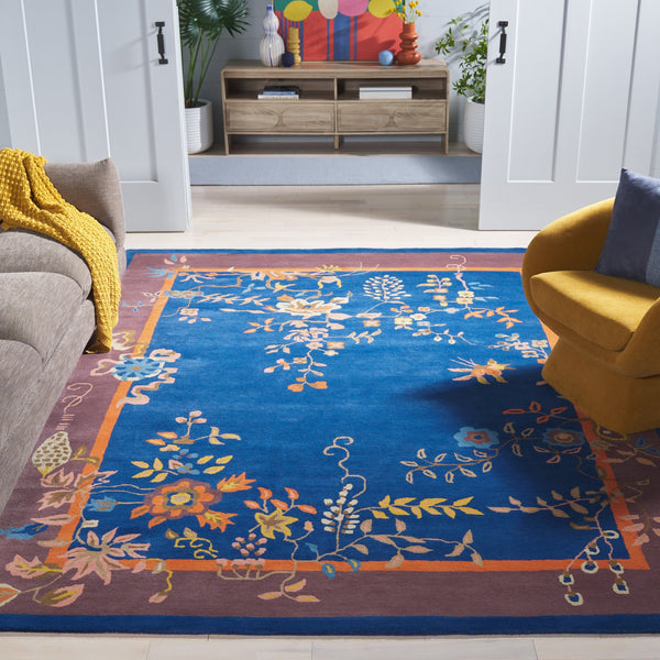 Safavieh Metro Hand-tufted Floral Area Rug - Luxurious Wool-cotton Blend, Artisanal Charm For Timeless Decor Navy ,Brown 80% Wool,20% Cotton Met725n-6r