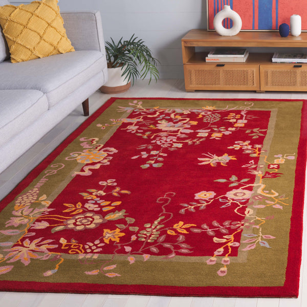 Safavieh Metro Hand-tufted Floral Area Rug - Luxurious Wool-cotton Blend, Artisanal Charm For Timeless Decor Red ,Green 80% Wool,20% Cotton Met725q-6sq