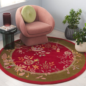 Safavieh Metro Hand-tufted Floral Area Rug - Luxurious Wool-cotton Blend, Artisanal Charm For Timeless Decor Red ,Green 80% Wool,20% Cotton Met725q-6sq