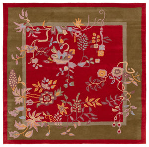 Safavieh Metro Hand-tufted Floral Area Rug - Luxurious Wool-cotton Blend, Artisanal Charm For Timeless Decor Red ,Green 80% Wool,20% Cotton Met725q-6sq