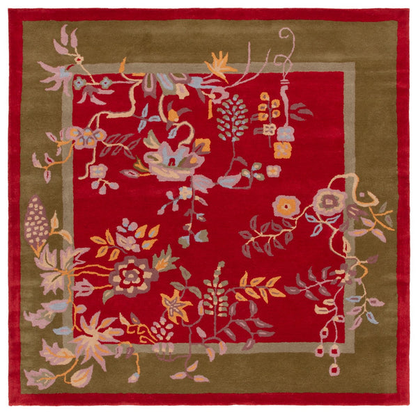 Safavieh Metro Hand-tufted Floral Area Rug - Luxurious Wool-cotton Blend, Artisanal Charm For Timeless Decor Red ,Green 80% Wool,20% Cotton Met725q-6sq