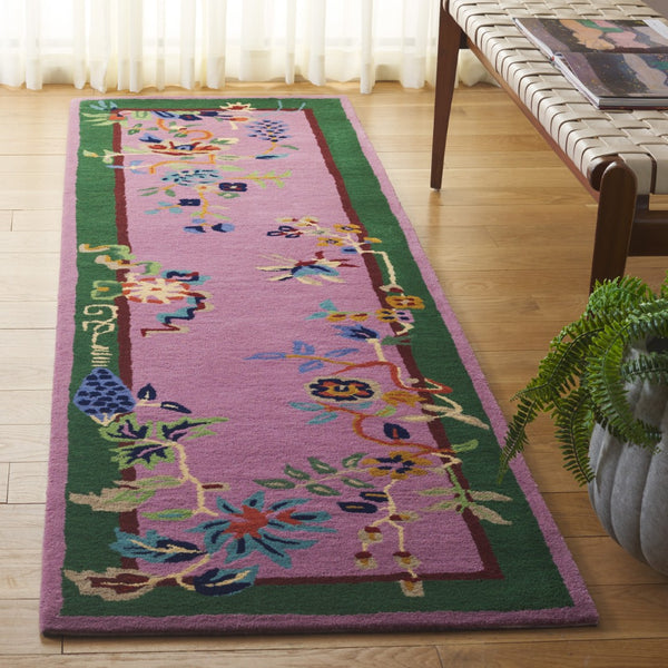 Safavieh Metro Handcrafted Floral Area Rug - Vibrant Wool & Cotton Blend For Stylish Home Décor Enhancements Purple ,Green 80% Wool,20% Cotton Met725v-2