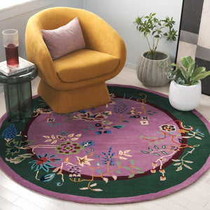 Safavieh Metro Handcrafted Floral Area Rug - Vibrant Wool & Cotton Blend For Stylish Home Décor Enhancements Purple ,Green 80% Wool,20% Cotton Met725v-2