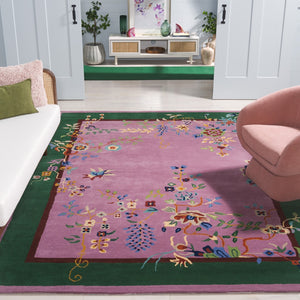 Safavieh Metro Handcrafted Floral Area Rug - Vibrant Wool & Cotton Blend For Stylish Home Décor Enhancements Purple ,Green 80% Wool,20% Cotton Met725v-2