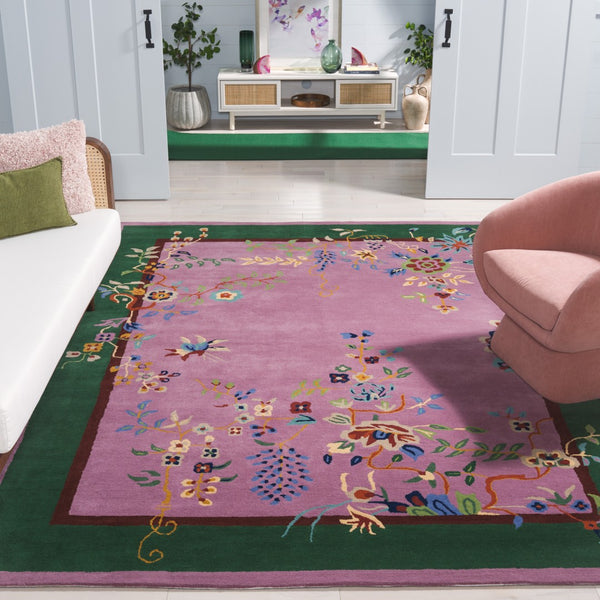 Safavieh Metro Handcrafted Floral Area Rug - Vibrant Wool & Cotton Blend For Stylish Home Décor Enhancements Purple ,Green 80% Wool,20% Cotton Met725v-2