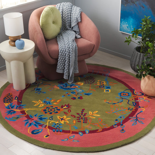 Safavieh Metro Hand-tufted Floral Area Rug - Luxurious Wool-cotton Blend, Artisanal Charm For Timeless Decor Green ,Pink 80% Wool,20% Cotton Met725y-6r