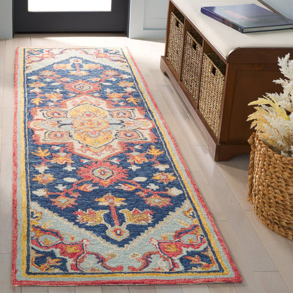 Safavieh Metro Hand Tufted Transitional Rug - Luxurious Wool & Cotton Blend With Timeless Elegance For Your Home Navy ,Red 80% Wool,20% Cotton Met727n-3