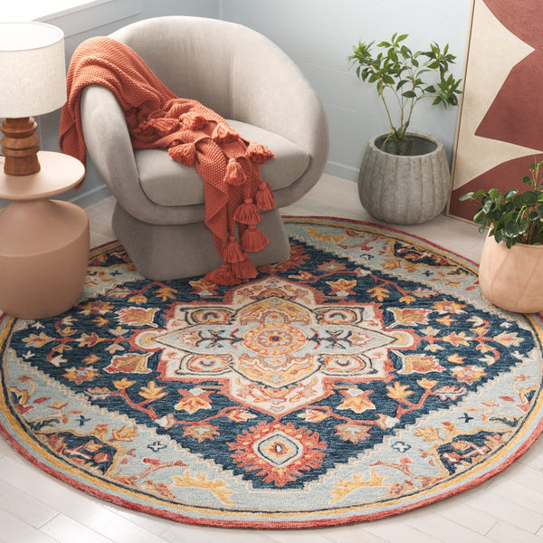 Safavieh Metro Hand Tufted Transitional Rug - Luxurious Wool & Cotton Blend With Timeless Elegance For Your Home Navy ,Red 80% Wool,20% Cotton Met727n-3