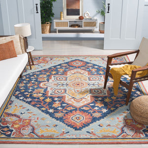 Safavieh Metro Hand Tufted Transitional Rug - Luxurious Wool & Cotton Blend With Timeless Elegance For Your Home Navy ,Red 80% Wool,20% Cotton Met727n-3