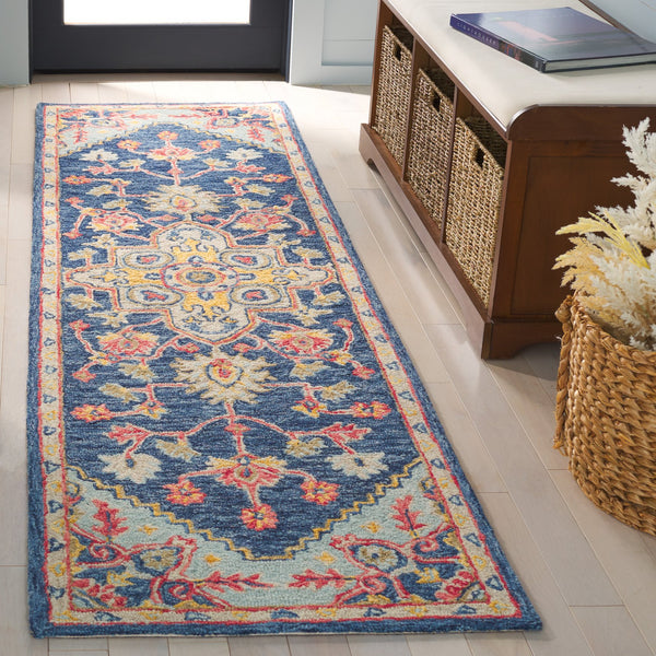 Safavieh Metro Hand-Tufted 8X10 Navy Beige Area Rug - 80% Wool 20% Cotton Plush 3/8" Pile, Transitional Elegance 9'-0" x 12'-0" MET728N-9