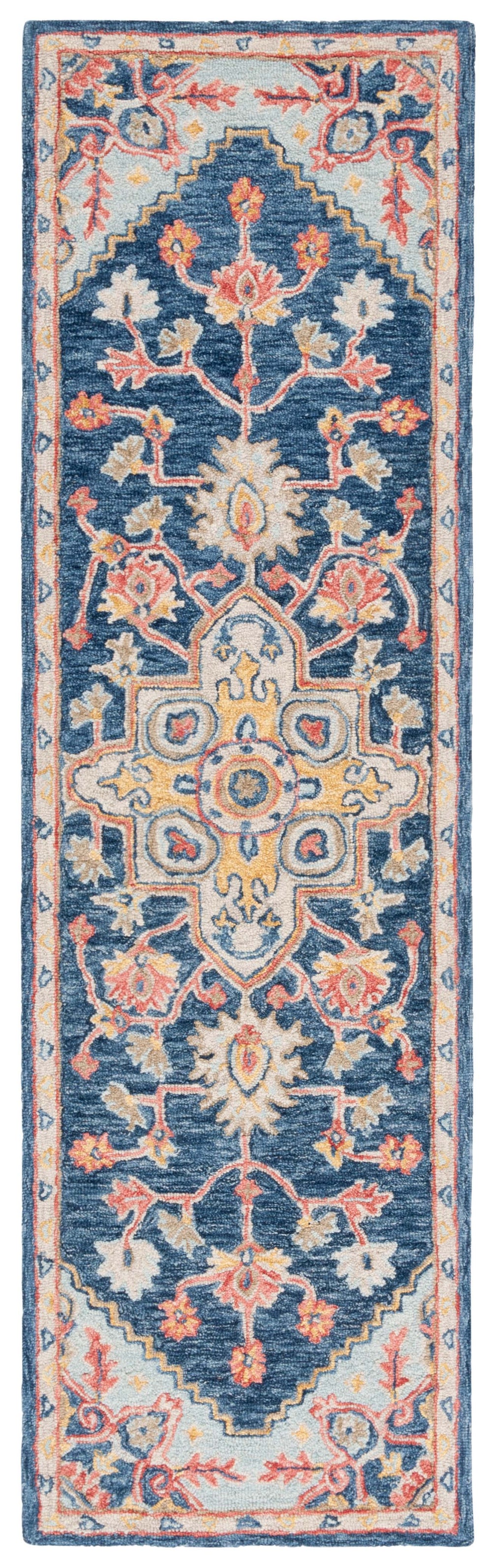Safavieh Metro Hand-Tufted Navy And Beige Runner Rug — Wool-Cotton Blend, Low-Profile Durable Elegance 2'-3" x 6'-0" MET728N-26
