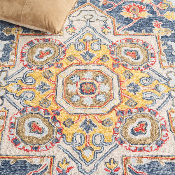 Safavieh Metro Exquisite Hand-tufted Area Rug - Timeless Elegance With Floral & Geometric Patterns, 80% Wool Navy ,Beige 80% Wool,20% Cotton Met728n-6