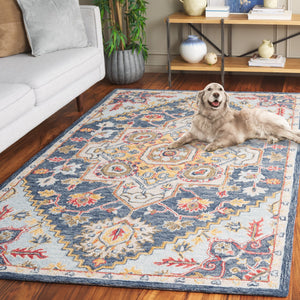 Safavieh Metro Hand-Tufted 8X10 Navy Beige Area Rug - 80% Wool 20% Cotton Plush 3/8" Pile, Transitional Elegance 9'-0" x 12'-0" MET728N-9