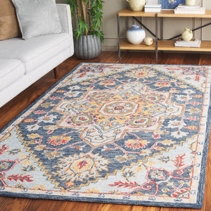 Safavieh Metro Hand-Tufted 8X10 Navy Beige Area Rug - 80% Wool 20% Cotton Plush 3/8" Pile, Transitional Elegance 9'-0" x 12'-0" MET728N-9