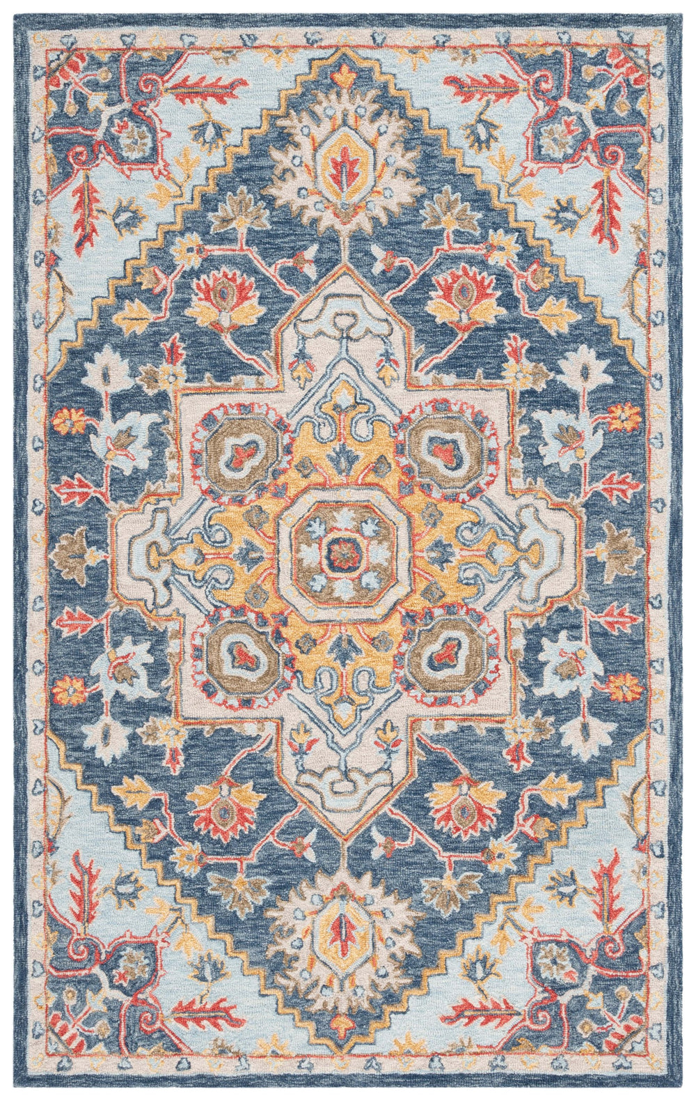 Safavieh Metro Exquisite Hand-tufted Area Rug - Timeless Elegance With Floral & Geometric Patterns, 80% Wool Navy ,Beige 80% Wool,20% Cotton Met728n-6