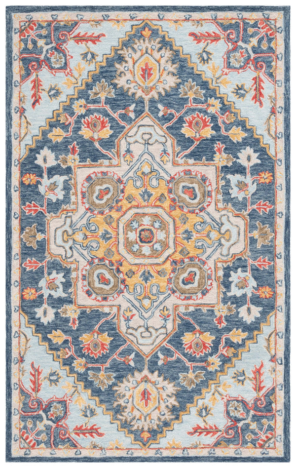 Safavieh Metro Exquisite Hand-tufted Area Rug - Timeless Elegance With Floral & Geometric Patterns, 80% Wool Navy ,Beige 80% Wool,20% Cotton Met728n-6