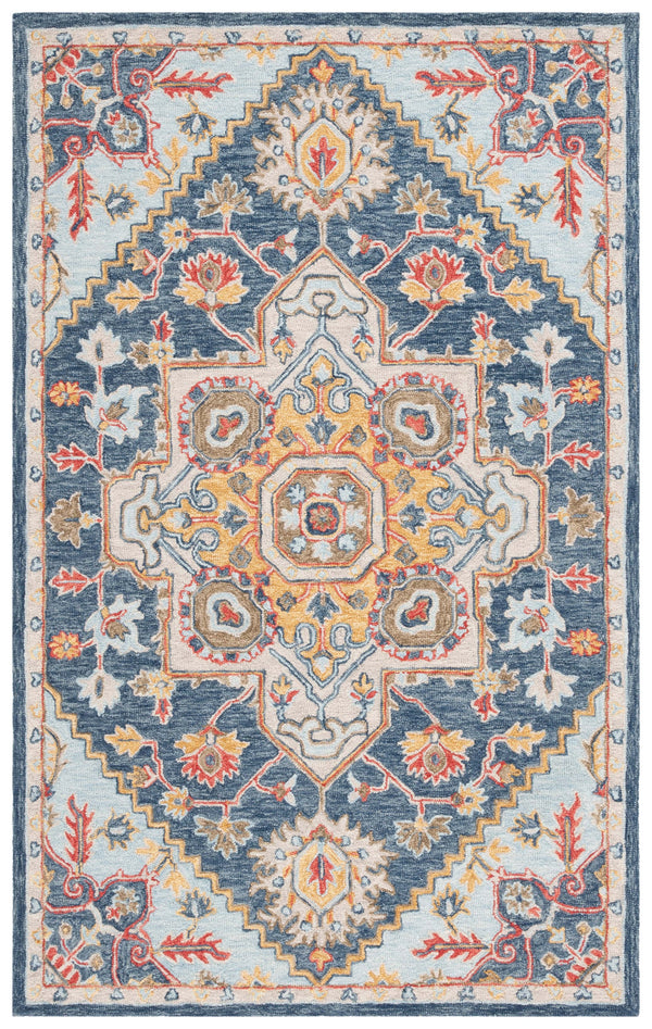 Safavieh Metro Hand-Tufted 8X10 Navy Beige Area Rug - 80% Wool 20% Cotton Plush 3/8" Pile, Transitional Elegance 9'-0" x 12'-0" MET728N-9