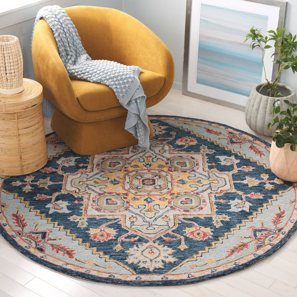 Safavieh Metro Hand-Tufted 8X10 Navy Beige Area Rug - 80% Wool 20% Cotton Plush 3/8" Pile, Transitional Elegance 9'-0" x 12'-0" MET728N-9